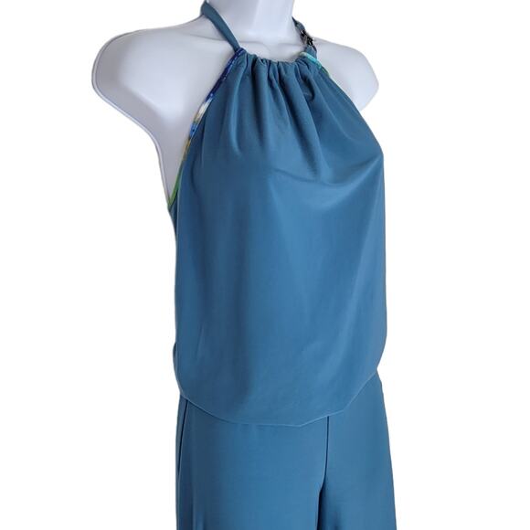 Abi Ferrin Steel Blue T-Back Halter "Hazel" 4013 Pantset Jumpsuit Size XS - Picture 5 of 16